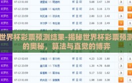 世界杯彩票预测结果-揭秘世界杯彩票预测的奥秘，算法与直觉的博弈