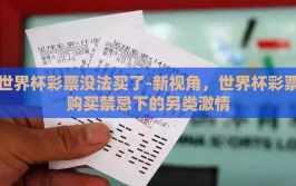 世界杯彩票没法买了-新视角，世界杯彩票购买禁忌下的另类激情