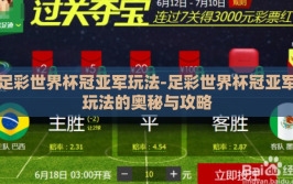 足彩世界杯冠亚军玩法-足彩世界杯冠亚军玩法的奥秘与攻略