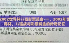 2002世界杯八强彩票奖金-一、2002年世界杯，八强战与彩票奖金的传奇记忆