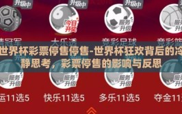 世界杯彩票停售停售-世界杯狂欢背后的冷静思考，彩票停售的影响与反思