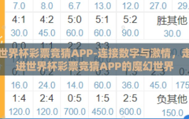 世界杯彩票竞猜APP-连接数字与激情，走进世界杯彩票竞猜APP的魔幻世界