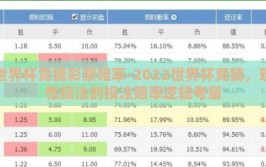 世界杯竞猜彩票赔率-2022世界杯竞猜，理性投注的投注赔率逻辑考量