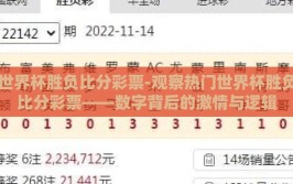 世界杯胜负比分彩票-观察热门世界杯胜负比分彩票——数字背后的激情与逻辑