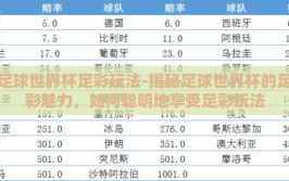 足球世界杯足彩玩法-揭秘足球世界杯的足彩魅力，如何聪明地享受足彩玩法