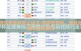 微信世界杯怎么投注-微信世界杯，捷径指南之如何智投