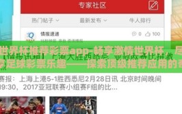 世界杯推荐彩票app-畅享激情世界杯，尽享足球彩票乐趣——探索顶级推荐应用的奇妙旅程