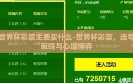 世界杯彩票主要买什么-世界杯彩票，选号策略与心理博弈