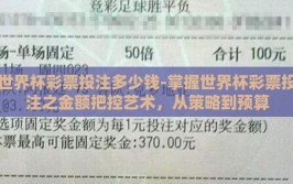 世界杯彩票投注多少钱-掌握世界杯彩票投注之金额把控艺术，从策略到预算