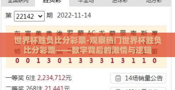 世界杯胜负比分彩票-观察热门世界杯胜负比分彩票——数字背后的激情与逻辑 世界杯胜负比分彩票-观察热门世界杯胜负比分彩票——数字背后的激情与逻辑