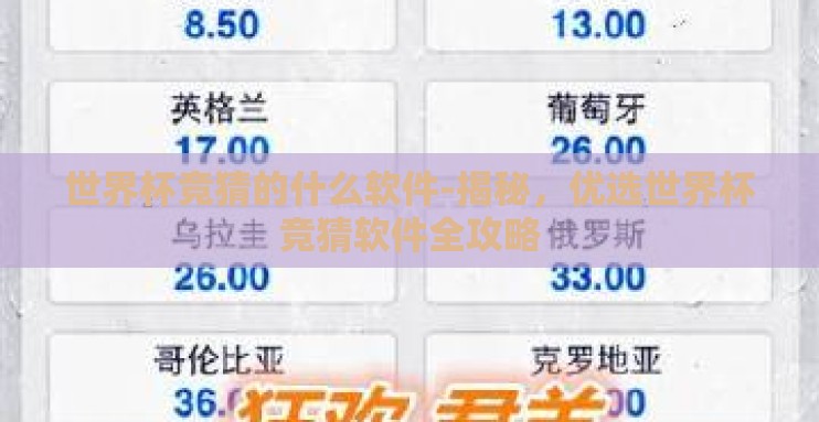 世界杯竞猜的什么软件-揭秘,优选世界杯竞猜软件全攻略 世界杯竞猜的什么软件-揭秘,优选世界杯竞猜软件全攻略