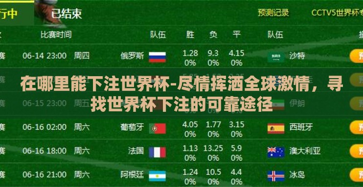 在哪里能下注世界杯-尽情挥洒全球激情,寻找世界杯下注的可靠途径 在哪里能下注世界杯-尽情挥洒全球激情,寻找世界杯下注的可靠途径