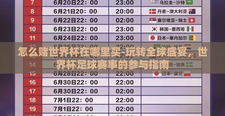 怎么赌世界杯在哪里买-玩转全球盛宴,世界杯足球赛事的参与指南 怎么赌世界杯在哪里买-玩转全球盛宴,世界杯足球赛事的参与指南