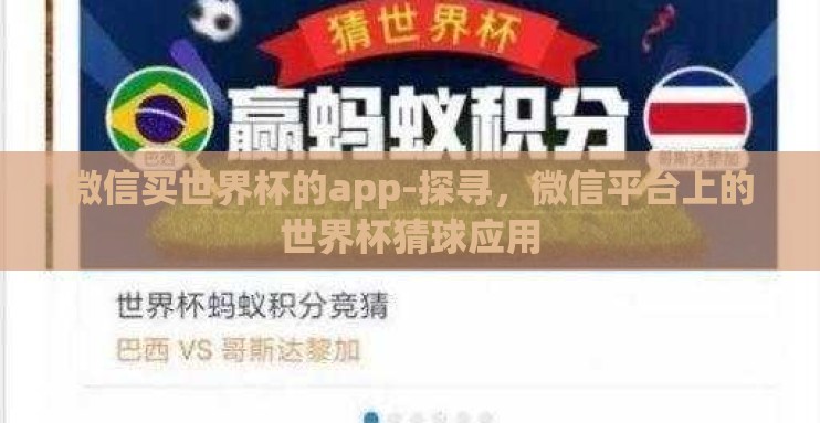 微信买世界杯的app-探寻,微信平台上的世界杯猜球应用 微信买世界杯的app-探寻,微信平台上的世界杯猜球应用