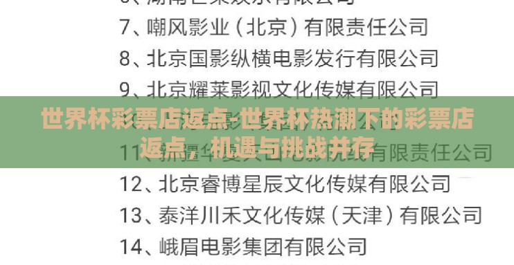 世界杯彩票店返点-世界杯热潮下的彩票店返点，机遇与挑战并存