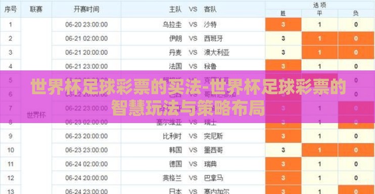 世界杯足球彩票的买法-世界杯足球彩票的智慧玩法与策略布局