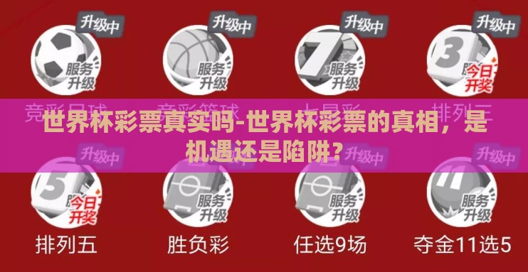 世界杯彩票真实吗-世界杯彩票的真相，是机遇还是陷阱？