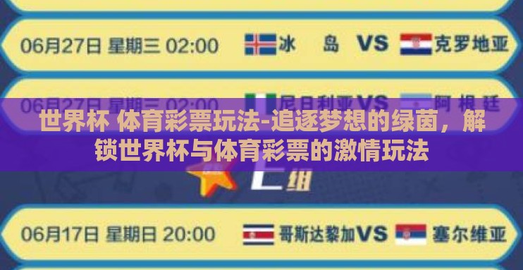 世界杯 体育彩票玩法-追逐梦想的绿茵，解锁世界杯与体育彩票的激情玩法