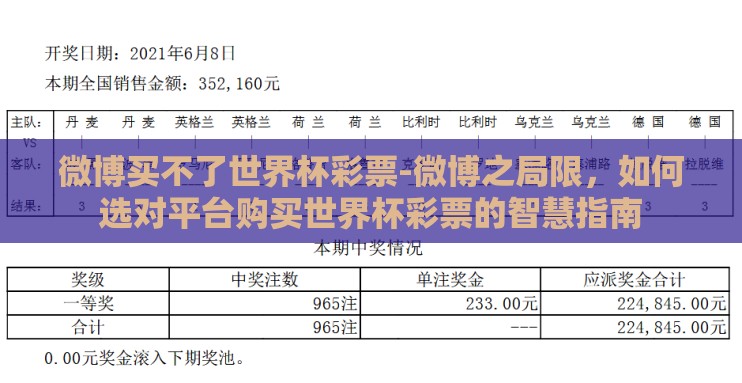 微博买不了世界杯彩票-微博之局限，如何选对平台购买世界杯彩票的智慧指南