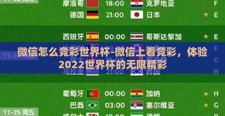 微信怎么竞彩世界杯-微信上看竞彩,体验2022世界杯的无限精彩 微信怎么竞彩世界杯-微信上看竞彩,体验2022世界杯的无限精彩