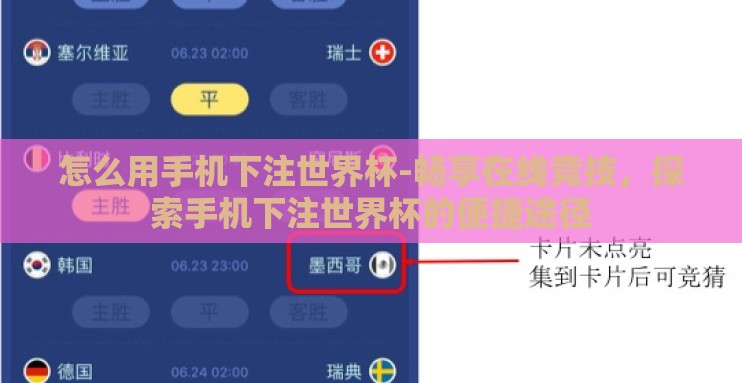 怎么用手机下注世界杯-畅享在线竞技,探索手机下注世界杯的便捷途径 怎么用手机下注世界杯-畅享在线竞技,探索手机下注世界杯的便捷途径