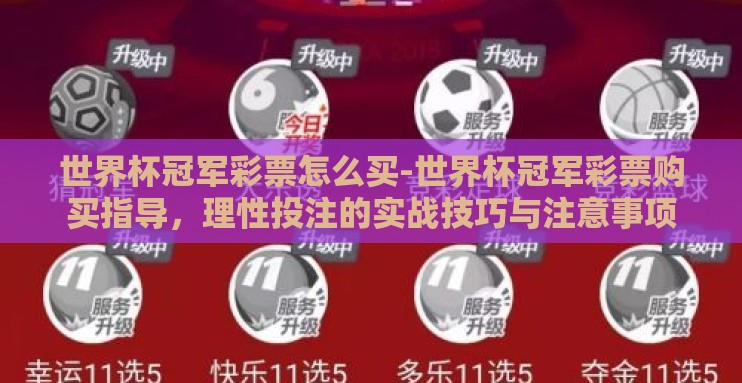 世界杯冠军彩票怎么买-世界杯冠军彩票购买指导,理性投注的实战技巧与注意事项 世界杯冠军彩票怎么买-世界杯冠军彩票购买指导,理性投注的实战技巧与注意事项