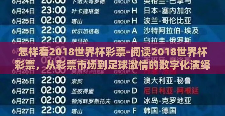 怎样看2018世界杯彩票-阅读2018世界杯彩票,从彩票市场到足球激情的数字化演绎 怎样看2018世界杯彩票-阅读2018世界杯彩票,从彩票市场到足球激情的数字化演绎