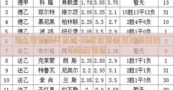 怎么赌世界杯足球-探索世界杯足球竞猜的乐趣与智慧