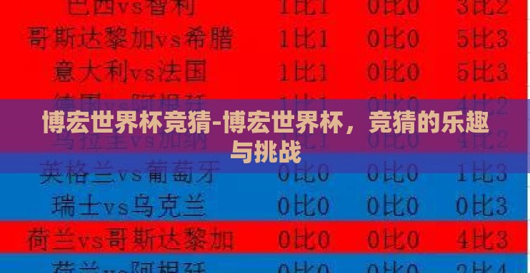 博宏世界杯竞猜-博宏世界杯，竞猜的乐趣与挑战