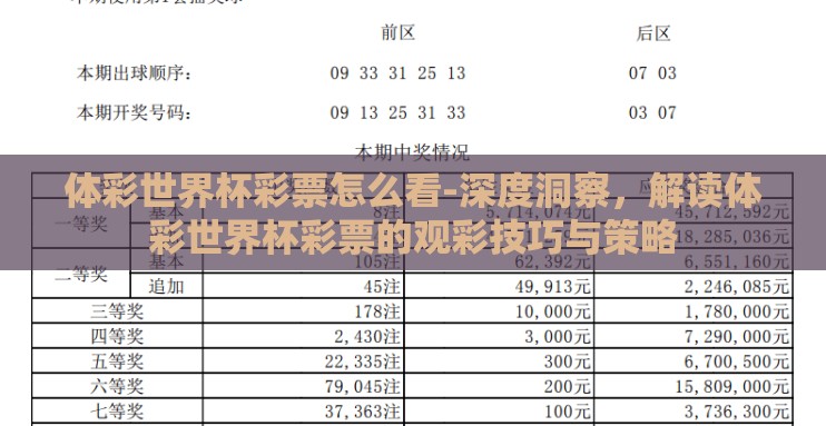 体彩世界杯彩票怎么看-深度洞察，解读体彩世界杯彩票的观彩技巧与策略