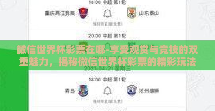 微信世界杯彩票在哪-享受观赏与竞技的双重魅力，揭秘微信世界杯彩票的精彩玩法