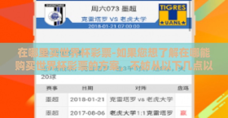 在哪里买世界杯彩票-如果您想了解在哪能购买世界杯彩票的方案，不妨从以下几点以轻松聊天的语气讨论该话题