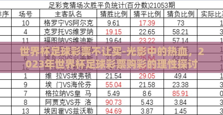 世界杯足球彩票不让买-光影中的热血，2023年世界杯足球彩票购彩的理性探讨