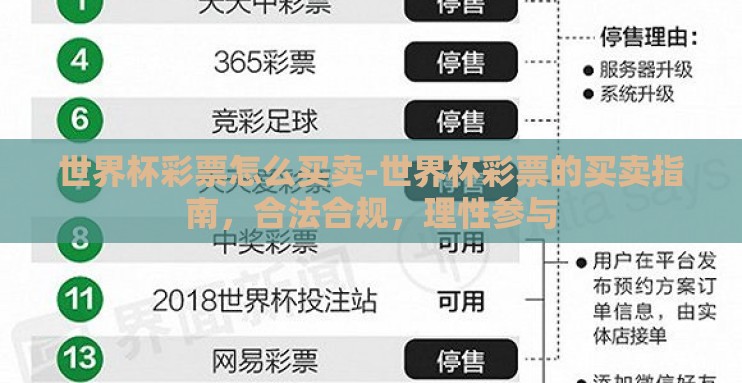 世界杯彩票怎么买卖-世界杯彩票的买卖指南,合法合规,理性参与 世界杯彩票怎么买卖-世界杯彩票的买卖指南,合法合规,理性参与