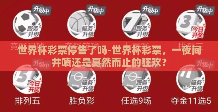 世界杯彩票停售了吗-世界杯彩票,一夜间井喷还是戛然而止的狂欢? 世界杯彩票停售了吗-世界杯彩票,一夜间井喷还是戛然而止的狂欢?