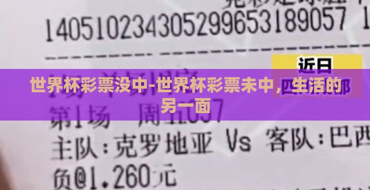 世界杯彩票没中-世界杯彩票未中,生活的另一面 世界杯彩票没中-世界杯彩票未中,生活的另一面
