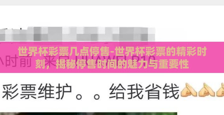 世界杯彩票几点停售-世界杯彩票的精彩时刻，揭秘停售时间的魅力与重要性